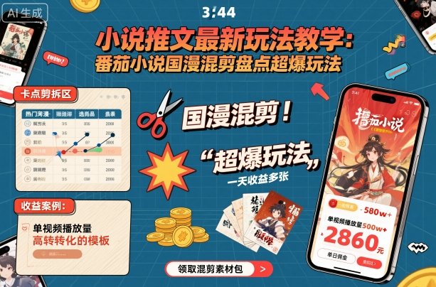 小说推文最新玩法教学，番茄小说国漫混剪盘点超爆玩法，全程干货，一天收益多张-精品虚拟资源库
