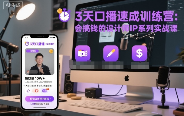 3天口播速成训练营，会搞钱的设计师IP系列实战课-精品虚拟资源库