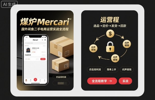 煤炉Mercari国外闲鱼二手电商运营实战全流程，仿品高利润，简单上手，闷声搞钱-精品虚拟资源库