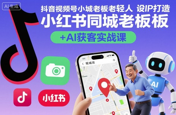 抖音视频号小红书同城老板轻人设IP打造+AI获客实战课，人设打造-算法拆解-拍摄剪辑-内容运营-AI创作-精品虚拟资源库