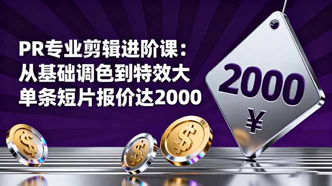 PR专业剪辑进阶课:从基础调色到特效大片的进阶技能,单条短片报价达2000-精品虚拟资源库