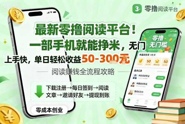最新零撸阅读平台！一部手机就能挣米，无门槛上手快，单日轻松收益50-3张【揭秘】-精品虚拟资源库