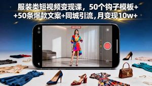 服装类短视频变现课，50个钩子模板+50条爆款文案+同城引流，月变现10w+-精品虚拟资源库
