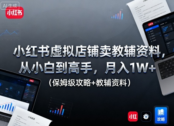 小红书虚拟店铺卖教辅资料，从小白到高手，月入1W+(保姆级攻略+教辅资料)-精品虚拟资源库