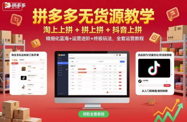 拼多多无货源教学，淘上拼+拼上拼+抖上拼，精细化蓝海+运营进阶+终极玩法，全套运营教程-精品虚拟资源库