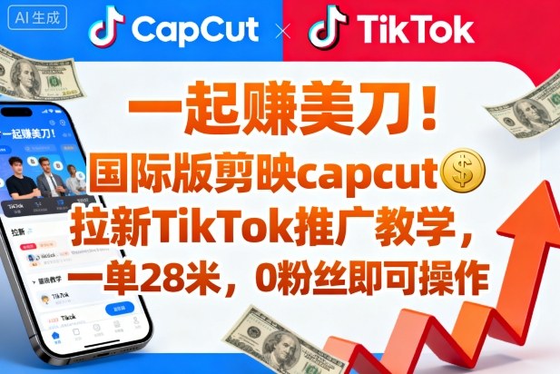 一起賺美刀！国际版剪映capcut拉新TikTok推广教学，一单28米，0粉丝即可操作(附推广入口和教学)-精品虚拟资源库