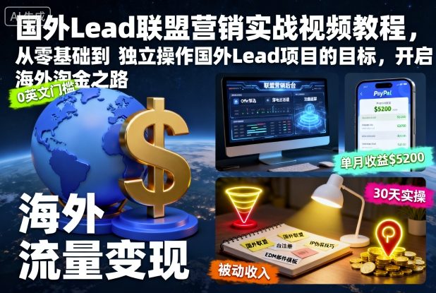 国外Lead联盟营销实战视频教程，从零基础到独立操作国外Lead项目的目标，开启海外淘金之路-精品虚拟资源库