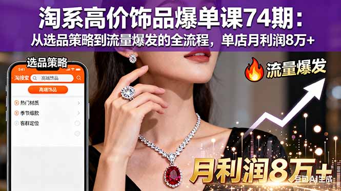 淘系高价饰品爆单课74期：从选品策略到流量爆发的全流程，单店月利润8万+-精品虚拟资源库