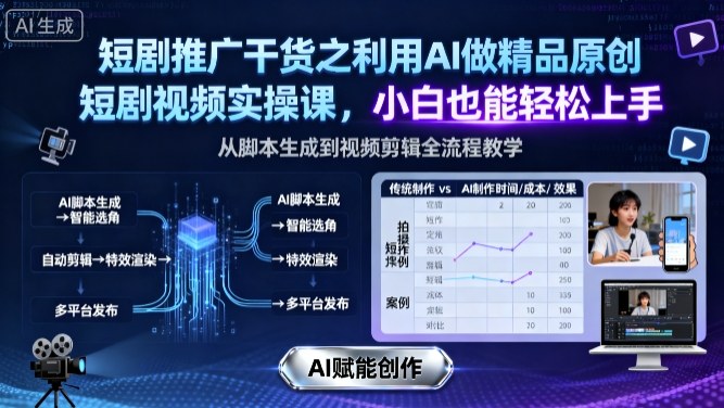 短剧推广干货之利用AI做精品原创短剧视频实操课，小白也能轻松上手-精品虚拟资源库