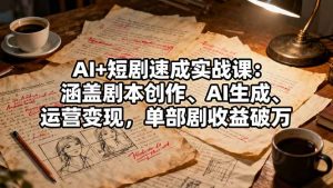 AI+短剧速成实战课：涵盖剧本创作、AI生成、运营变现，单部剧收益破万-精品虚拟资源库