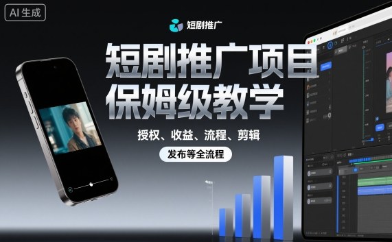 短剧推广项目保姆级教学，授权、收益、流程、剪辑，发布等全流程-精品虚拟资源库