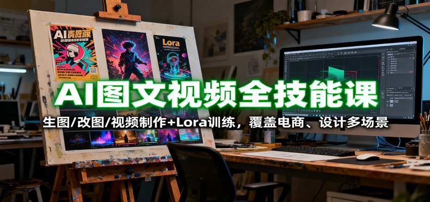 AI图文视频全技能课：生图/改图/视频制作+Lora训练，覆盖电商 、设计多场景-精品虚拟资源库