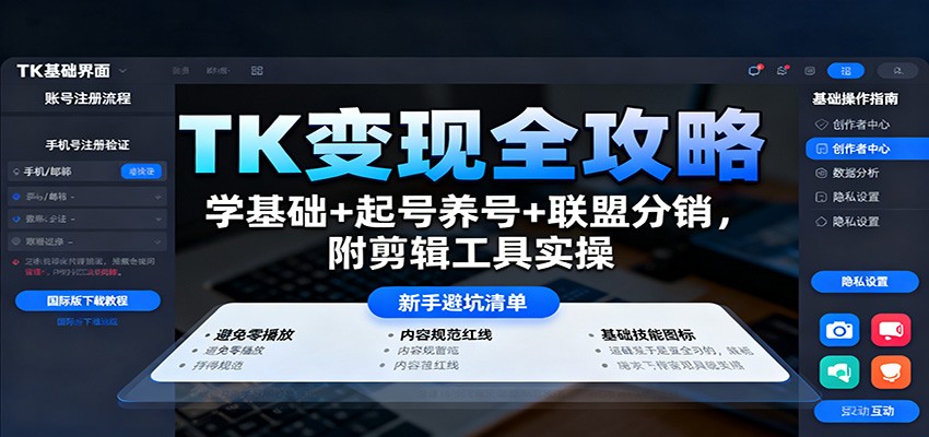 TK变现全攻略：学基础+起号养号+联盟分销，附剪辑工具实操-精品虚拟资源库