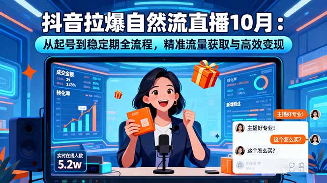 抖音拉爆自然流直播10月：从起号到稳定期全流程，精准流量获取与高效变现-精品虚拟资源库