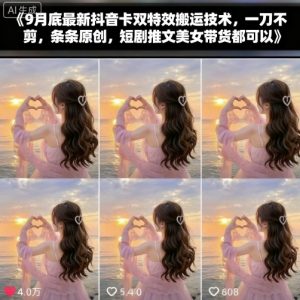 9月底最新抖音卡双特效搬运技术，一刀不剪，条条原创，短剧推文美女带货都可以-精品虚拟资源库