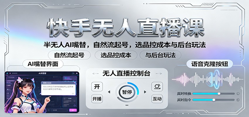 快手无人直播课：半无人AI嘴替，自然流起号，选品控成本与后台玩法-精品虚拟资源库