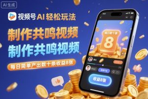 视频号AI轻松玩法，制作共鸣视频，每日简单产出数十条收益8张-精品虚拟资源库