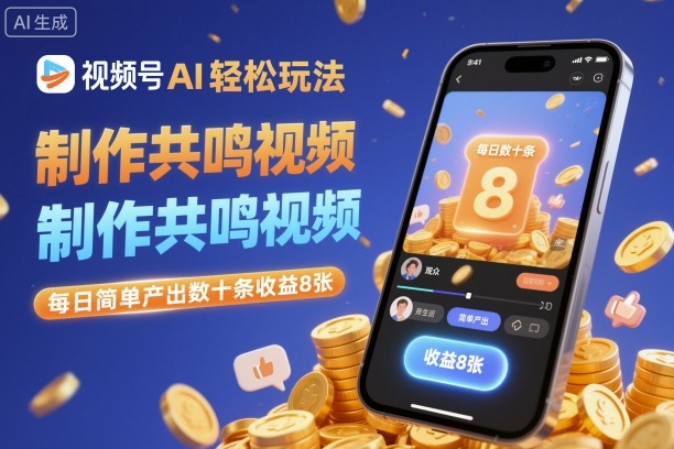 视频号AI轻松玩法,制作共鸣视频,每日简单产出数十条收益8张-精品虚拟资源库