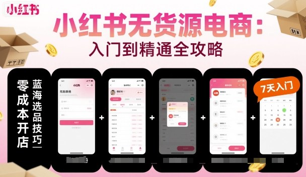 小红书无货源电商，入门到精通，开店+选品+笔记+剪辑+赛道+内容-精品虚拟资源库