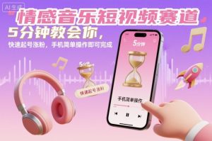 情感音乐短视频赛道,5分钟教会你,快速起号涨粉,手机简单操作即可完成-精品虚拟资源库