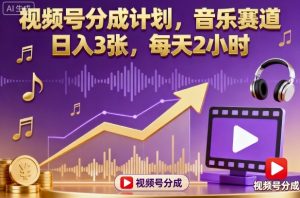视频号分成计划，音乐赛道，日入3张，每天2小时-精品虚拟资源库