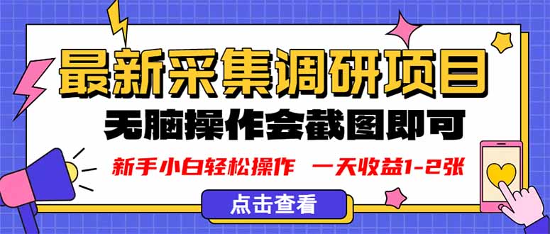 新版采集调研项目，截图上传即可，无脑操作，日收益1-2张-精品虚拟资源库