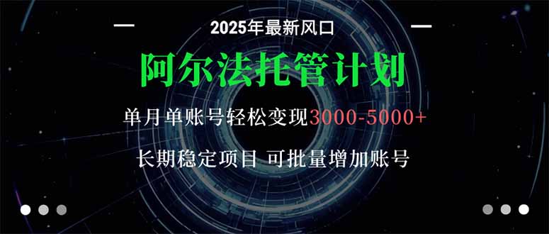 阿尔法托管计划 单账号月入3000-5000，长期稳定项目，新手小白轻松上手。-精品虚拟资源库