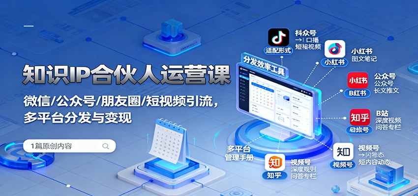 知识IP合伙人运营课：微信/公众号/朋友圈/短视频引流，多平台分发与变现-精品虚拟资源库