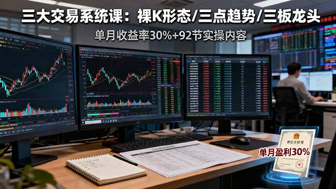 三大交易系统课：裸K形态/三点趋势/三板体系，单月收益率30%+92节实操内容-精品虚拟资源库