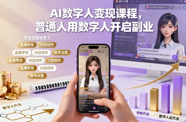 AI数字人变现课程,普通人用数字人开启副业-精品虚拟资源库