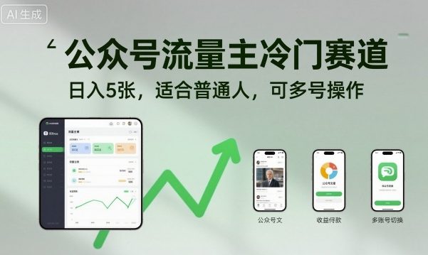 公众号流量主冷门赛道，日入5张，适合普通人，可多号操作-精品虚拟资源库
