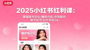 2025小红书红利课：掌握账号定位/爆款内容/变现路径，新手起号30天变现2w+-精品虚拟资源库