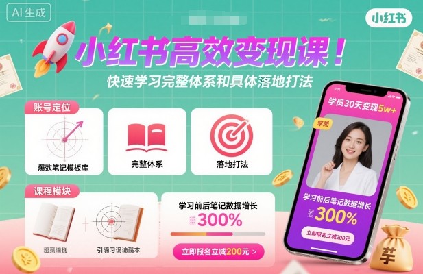 小红书高效变现课，快速学习小红书完整体系和具体落地打法-精品虚拟资源库