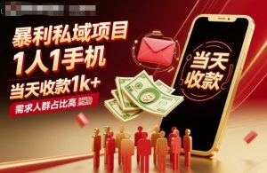 暴利私域项目1人1手机,当天收款1k+,需求人群占比高,当天就能见到钱-精品虚拟资源库