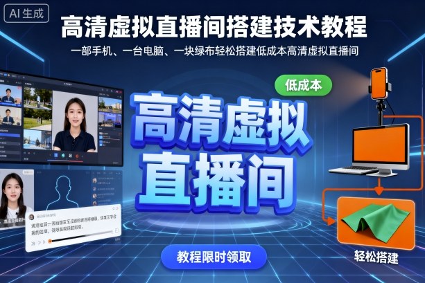 高清虚拟直播间搭建技术教程，一部手机、一台电脑、一块绿布轻松搭建低成本高清虚拟直播间-精品虚拟资源库