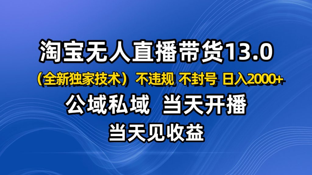淘宝无人直播13.0,公域私域技术,不封号,不违规 布局下半年旺季赛道,日入2000+-精品虚拟资源库