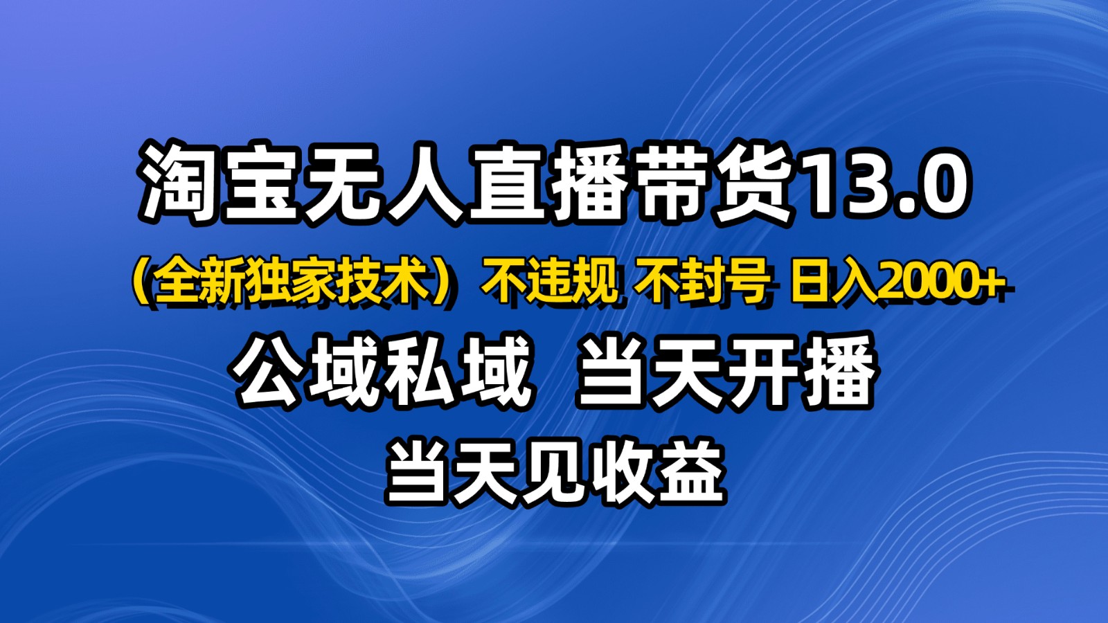 淘宝无人直播13.0,公域私域技术,不封号,不违规 布局下半年旺季赛道,日入2000+-精品虚拟资源库