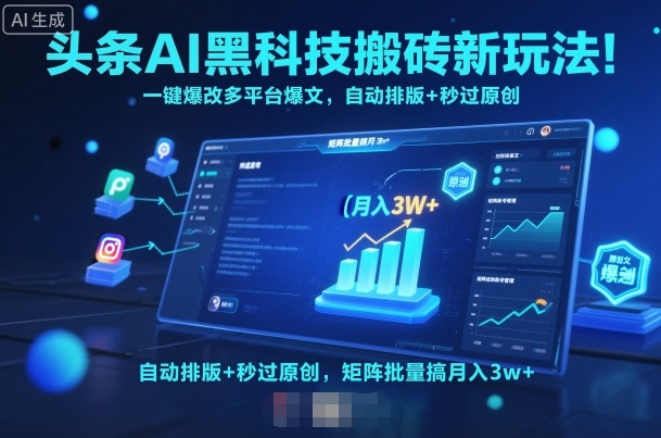 头条AI黑科技搬砖新玩法！一键爆改多平台爆文，自动排版+秒过原创，矩阵批量搞月入3w+【揭秘】-精品虚拟资源库
