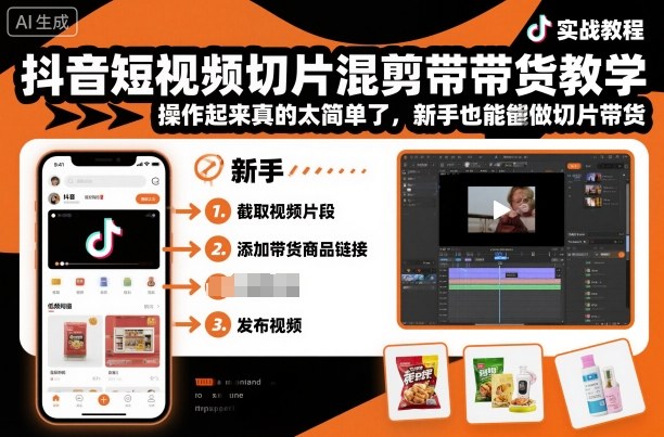 抖音短视频切片混剪带货教学，操作起来真的太简单了，新手也能做切片带货-精品虚拟资源库