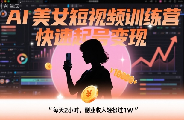 AI美女短视频训练营，快速起号变现，每天2小时，副业收入轻松过1W-精品虚拟资源库