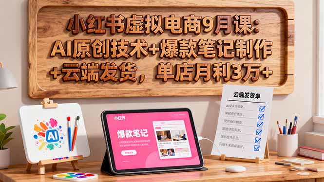 小红书虚拟电商9月课：AI原创技术+爆款笔记制作+云端发货，单店月利3万+-精品虚拟资源库