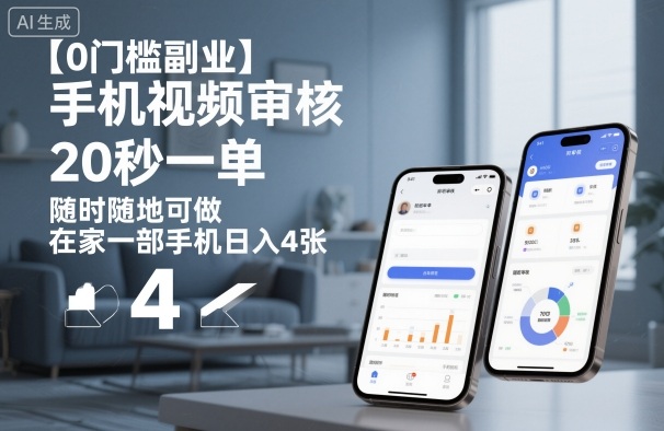 【0门槛副业】手机视频审核，20秒一单，随时随地可做，在家一部手机日入4张【揭秘】-精品虚拟资源库