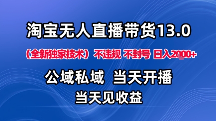 淘宝无人直播13.0，公域私域技术，不封号，不违规布局下半年旺季赛道，日入1K+(独家技术)【揭秘】-精品虚拟资源库