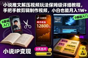 小说推文解压视频玩法保姆级详细教程,手把手教剪辑制作视频,小白也能月入1W+-精品虚拟资源库