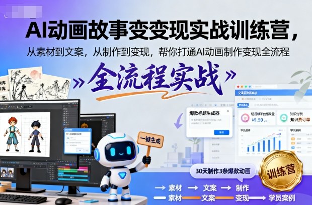 AI动画故事变现实战训练营，从素材到文案，从制作到变现，帮你打通AI动画制作变现全流程-精品虚拟资源库