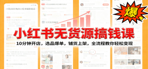 小红书无货源爆单课：10分钟开店，选品爆单，铺货上架，全流程教你轻松变现-精品虚拟资源库