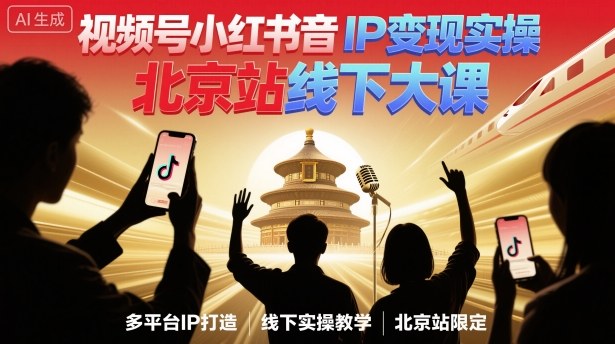 视频号小红书抖音IP变现实操北京站线下大课，40+行业短视频高变现姿势，100+IP高变现实操技术-精品虚拟资源库