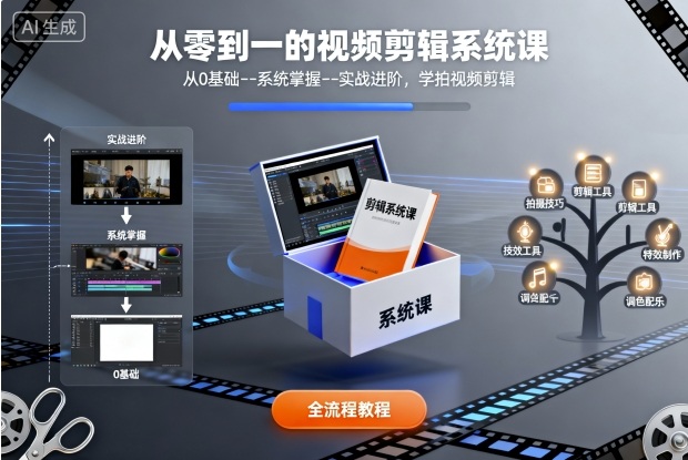 从零到一的视频剪辑系统课，从0基础–系统掌握–实战进阶，学拍视频剪辑-精品虚拟资源库