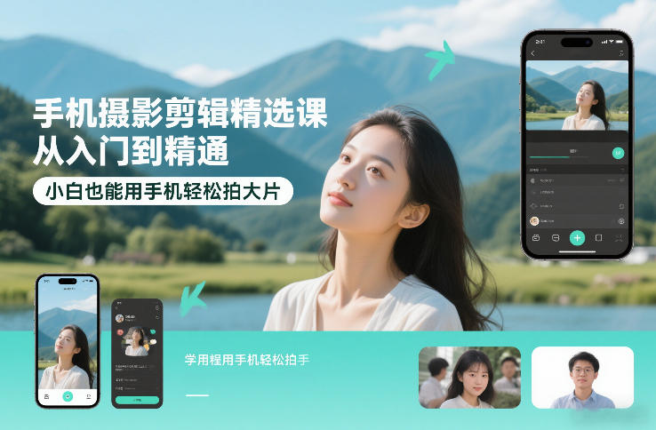 手机摄影剪辑精选课，从入门到精通，小白也能用手机轻松拍大片-精品虚拟资源库