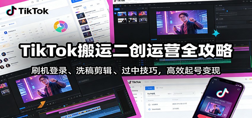 TikTok搬运二创运营全攻略:刷机登录、洗稿剪辑 、过中技巧,高效起号变现-精品虚拟资源库